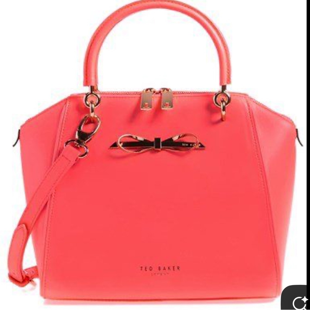 Ted Baker Vibrant Coral Handbag with Gold Bow